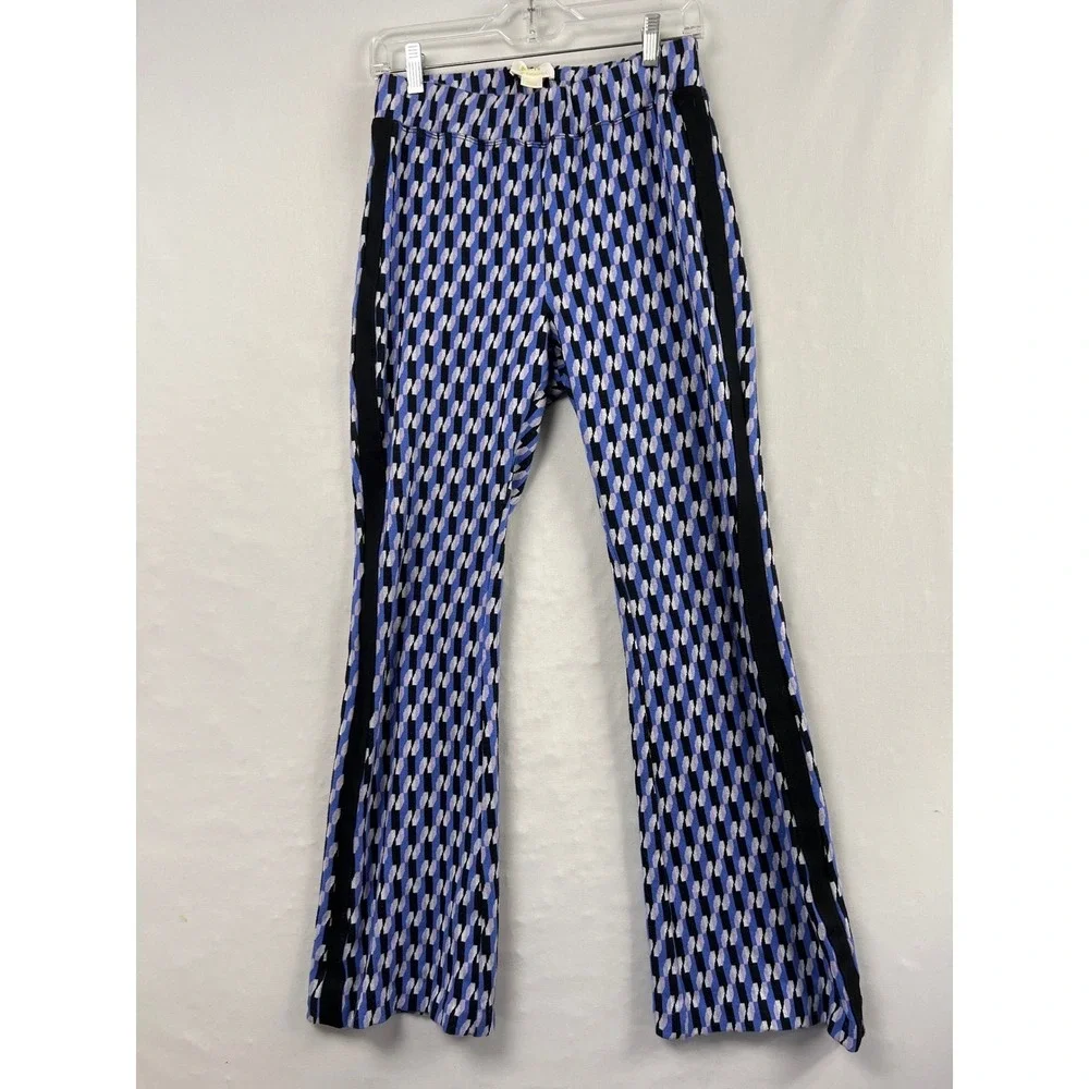Maeve Anthropologie Flare Knit Pants Womens Small Stretch Blue Purple Geometric